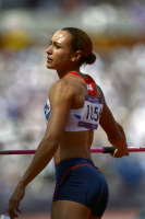 Jessica Ennis of Great Britain preparing to throw the javelin on her way to winning the gold medal in the Heptathlon during the London Olympics.  - © Adam Stoltman. All rights reserved.