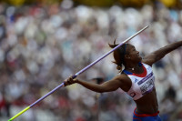 Antoinette Nana Djimou Ida of France throwing the javelin during the Heptathlon competition at the London Olympics.  - © Adam Stoltman. All rights reserved.