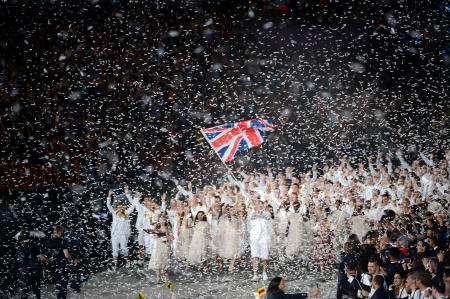 Great Britain team entering the Olympic Stadium during the Opening Ceremonies of the London Olympics.