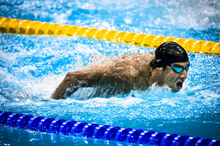 Michael Phelps in the  Men's 200 Meter Butterfly Semi-Final.