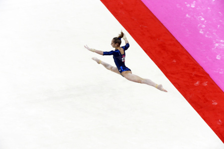 Victoria Komova of Russia performs her floor exercise during the Women's All Around Gymnastics competition,  in which she won the silver medal.