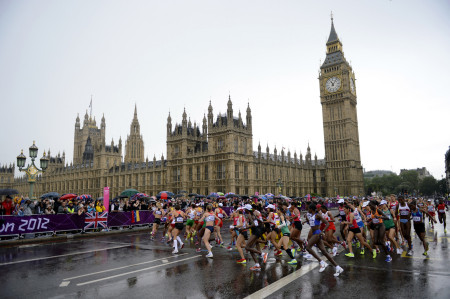 Women's marathon as seen from Westminster Bridge.