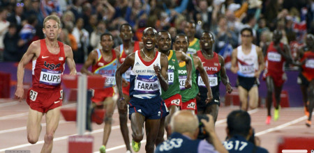 Mo Farah of Great Britain winning the 10,000 Meters
