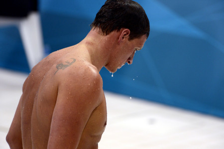 Ryan Lochte of the United States after finishing fourth in the 200 Meter Freestyle.  Yannick Agnel of France took the gold medal. 